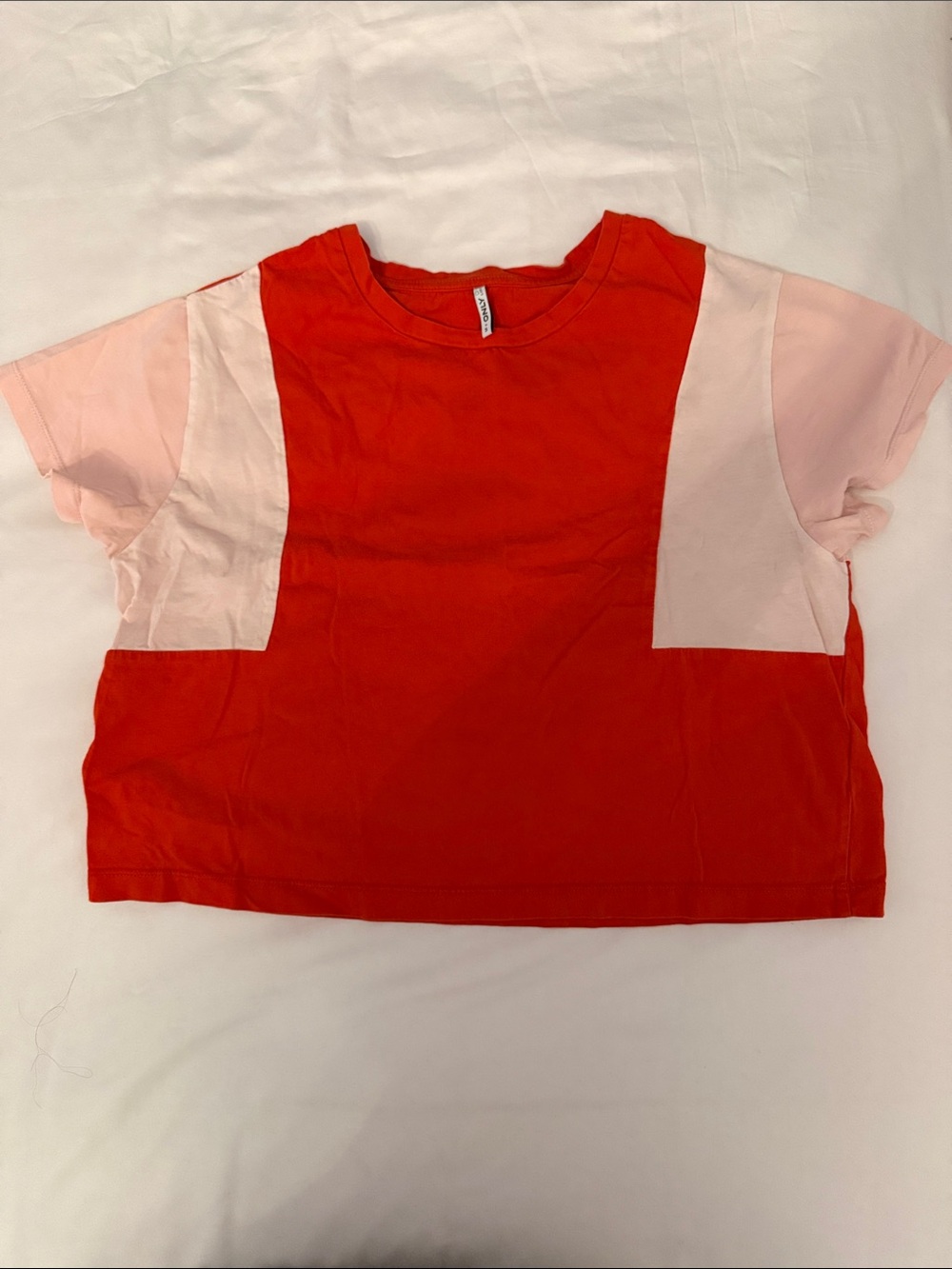 Only Red and Light Pink Colorblock Short Sleeve Tee